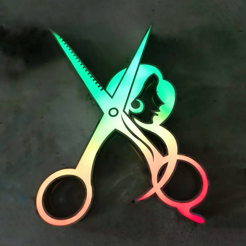 Ladies Hairdressers Shop scissors 3D LED Sign Multi blended colours 60cm Tall