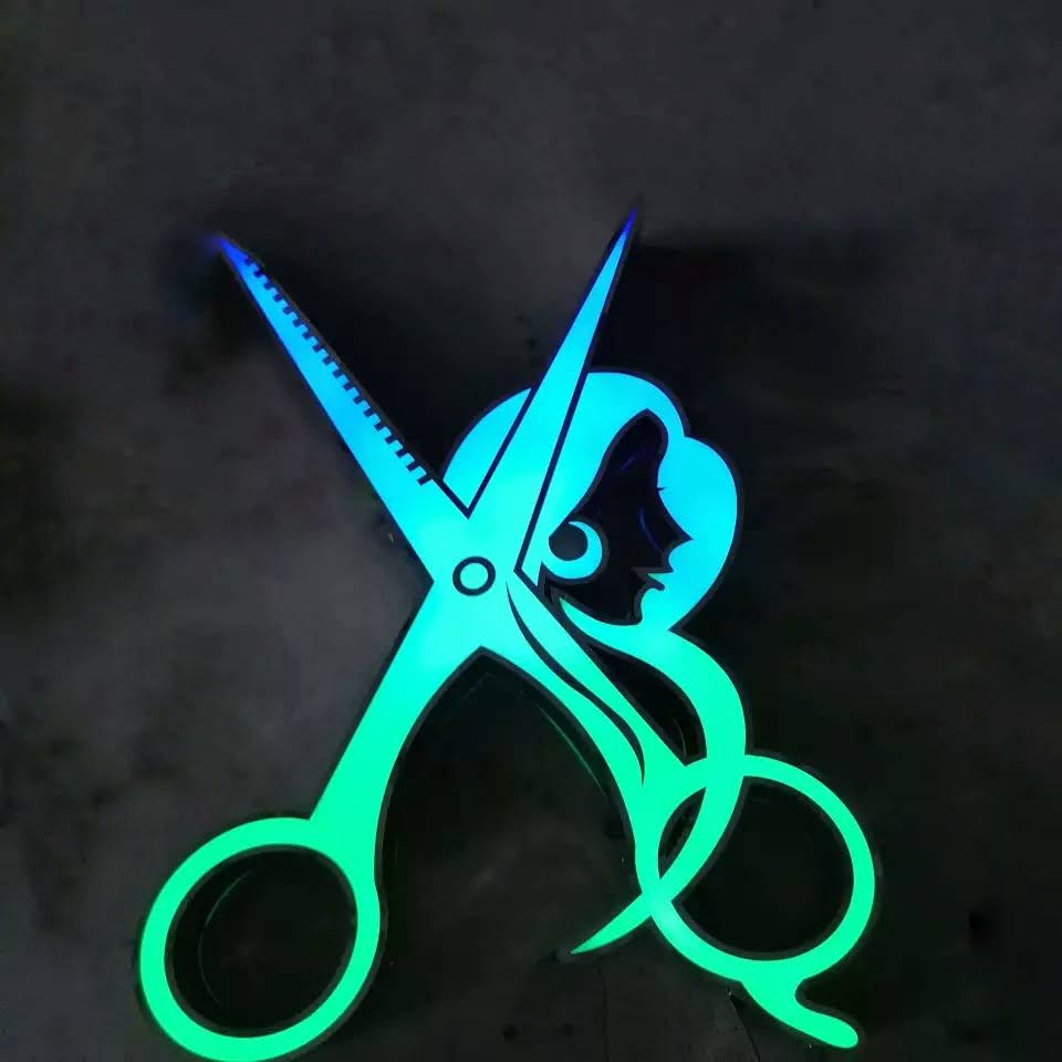 Ladies Hairdressers Shop scissors 3D LED Sign Multi blended colours 60cm Tall